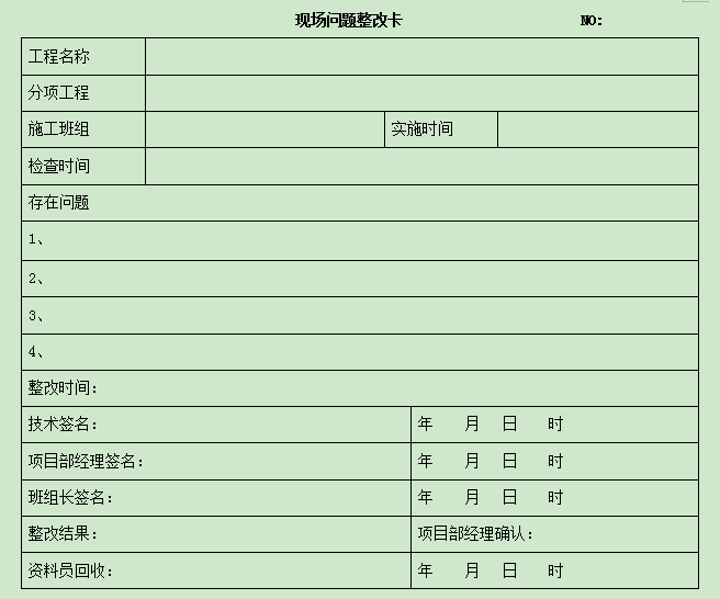 外墻保溫施工方案現(xiàn)場問題答卷卡
